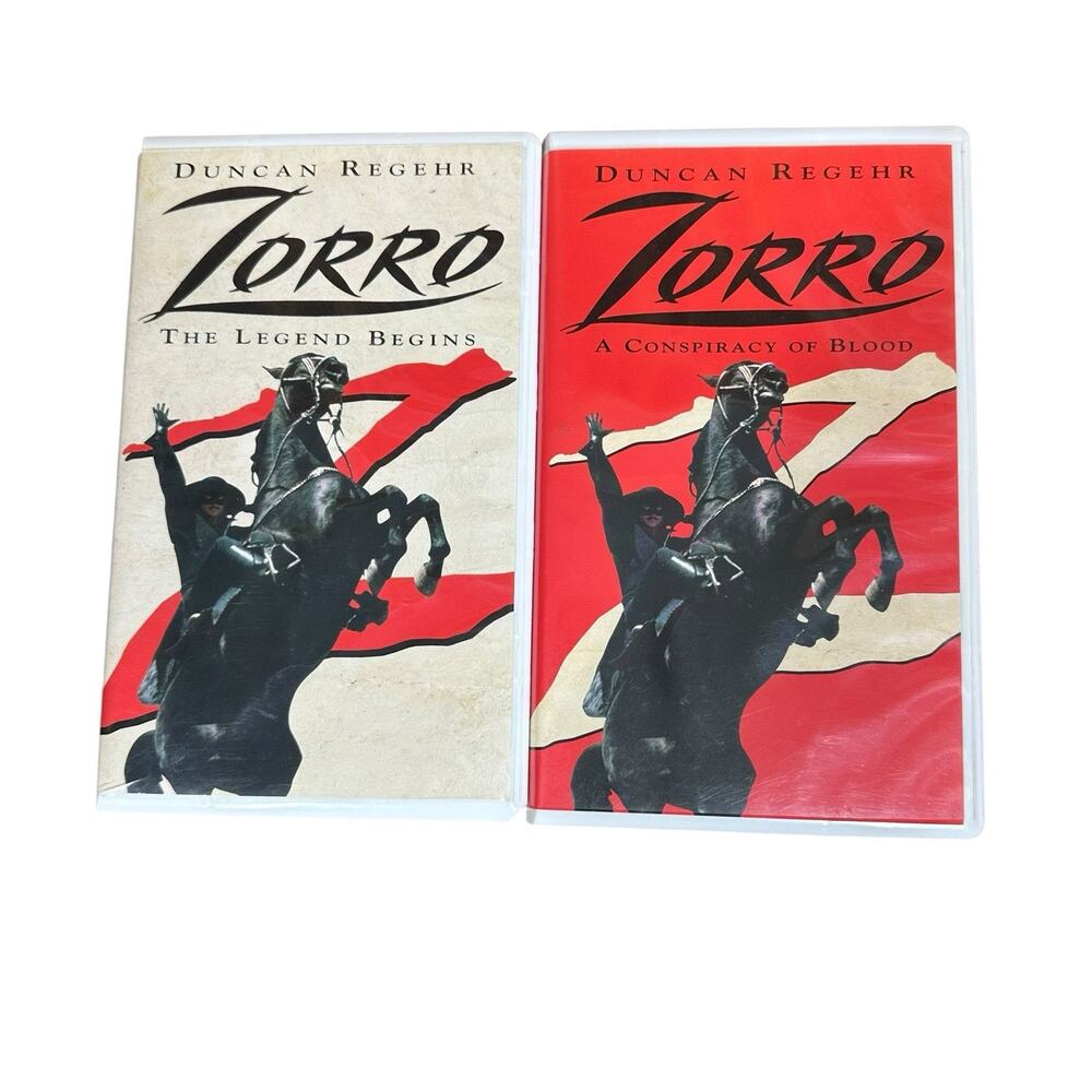 Vtg Zorro Set of 2 VHS Tape Movies Legend Begins Conspiracy of Blood Clamshell
